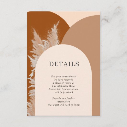 Pampas Grass Wedding Details Umschließkarte Begleitkarte (Vorderseite)