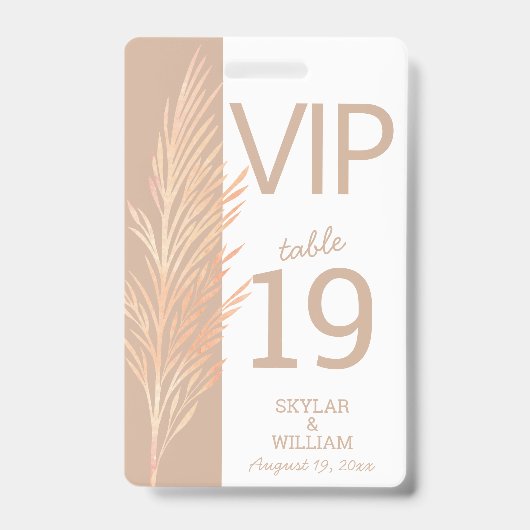 Pampas Grass Wedding Fun VIP Creative Platzkarte Ausweis (Vorderseite)