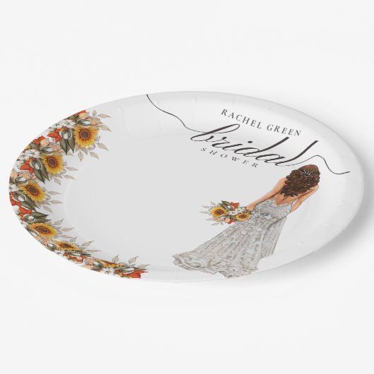 Pampas Grass Wedding Gown Boho Brautparty Pappteller (Schrägansicht)