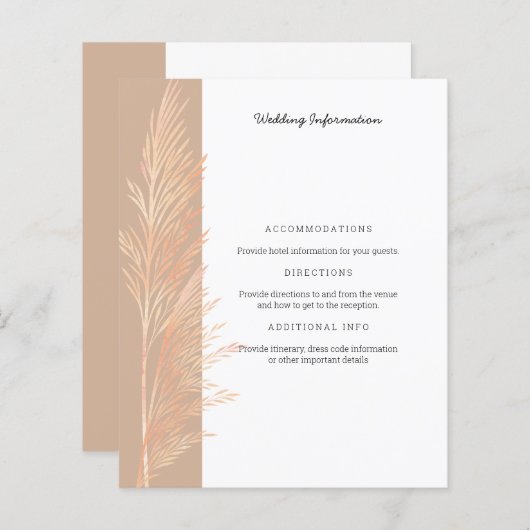Pampas Grass Wedding Guest Info Willkommensbrief (Vorne/Hinten)