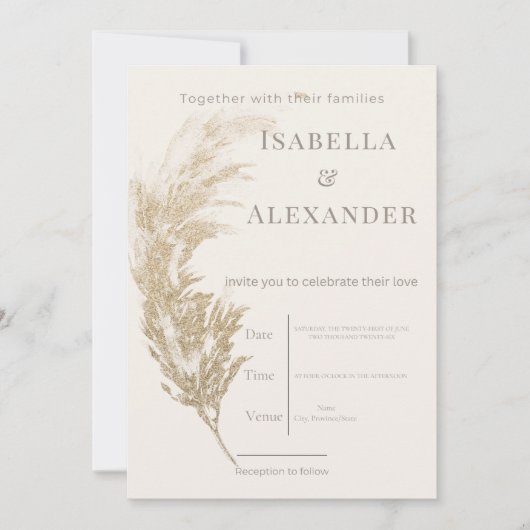 Pampas Grass Wedding Invitation Einladung (Vorderseite)