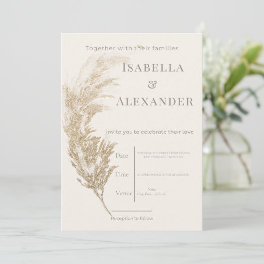 Pampas Grass Wedding Invitation Einladung (Stehend Vorderseite)