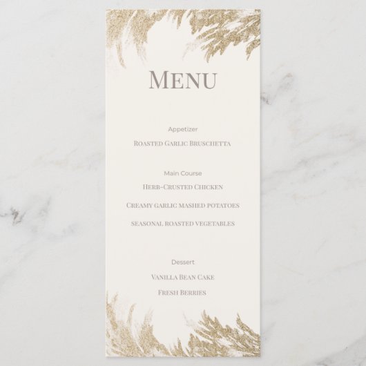 Pampas Grass Wedding Menu Card Menükarte (Vorderseite)