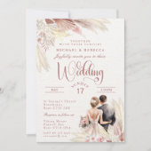 Pampas Grass Wedding Modern Blush Pink, Terracotta Einladung (Vorderseite)