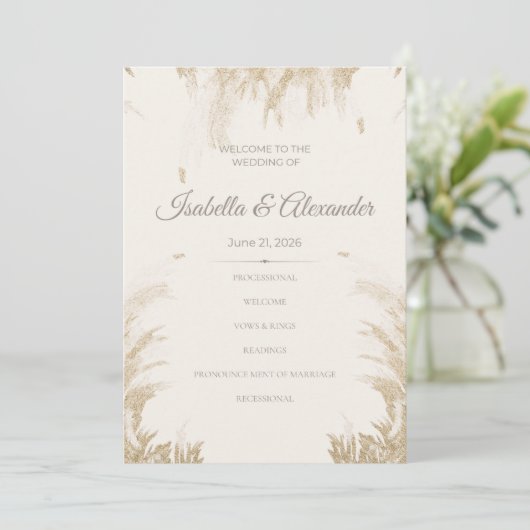 Pampas Grass Wedding Program Einladung (Stehend Vorderseite)