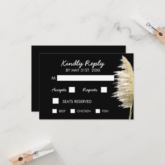 Pampas Grass Wedding RSVP Karte (Vorderseite/Rückseite Beispiel)