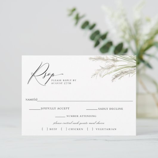 Pampas Grass Wedding RSVP Meal Choice am Strand (Stehend Vorderseite)