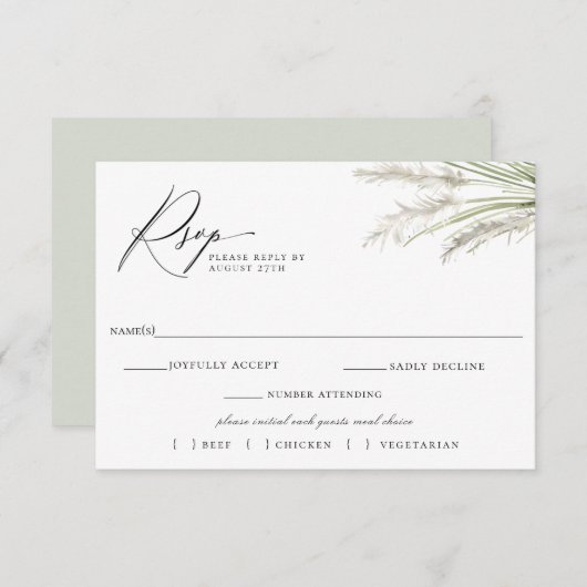 Pampas Grass Wedding RSVP Meal Choice am Strand (Vorne/Hinten)