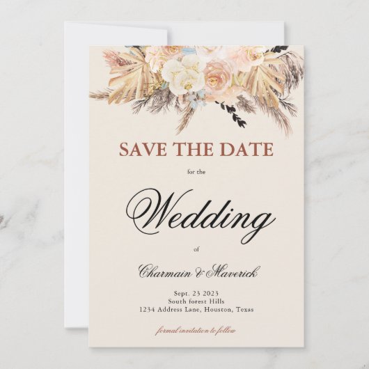 Pampas Grass Wedding Save The Date (Vorderseite)