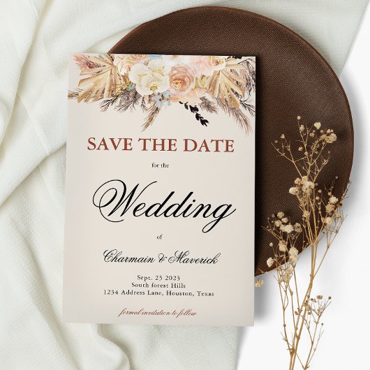 Pampas Grass Wedding Save The Date