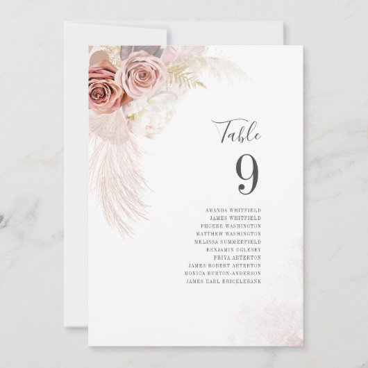 Pampas Grass Wedding Tischnummer Card (Vorderseite)