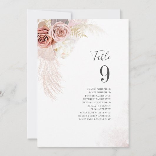 Pampas Grass Wedding Tischnummer Card (Rückseite)