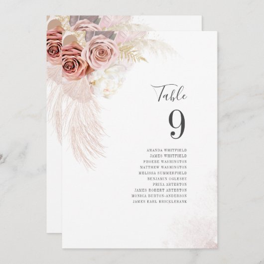 Pampas Grass Wedding Tischnummer Card (Vorne/Hinten)