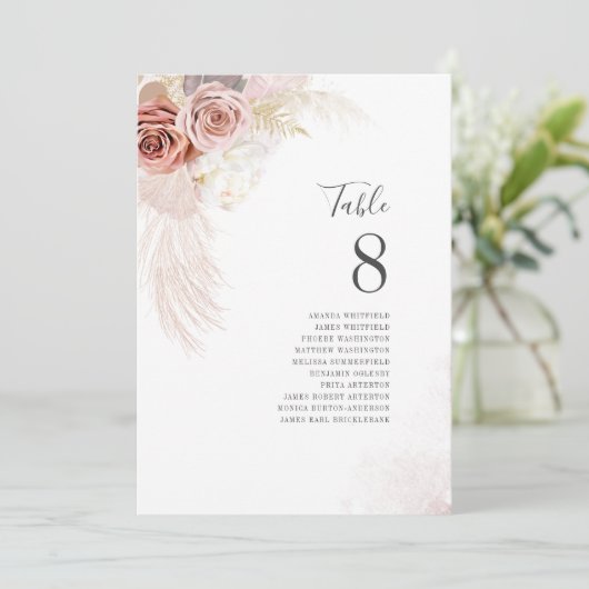 Pampas Grass Wedding Tischnummer Terracotta Card (Stehend Vorderseite)