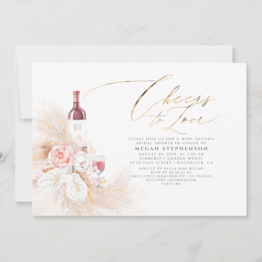 Pampas Grass Wein Degustation Bridal Dusche Einlad Einladung (Vorderseite)
