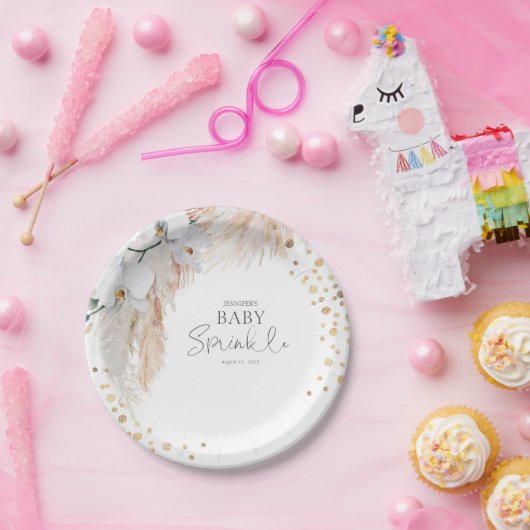 Pampas Grass White Floral Baby Sprinkle Pappteller (Party)