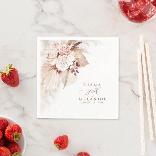 Pampas Grass White Floral Boho Wedding Serviette (Beispiel)