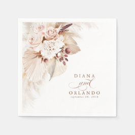 Pampas Grass White Floral Boho Wedding Serviette