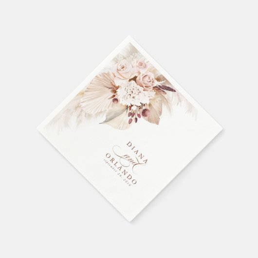 Pampas Grass White Floral Boho Wedding Serviette (Ecke)