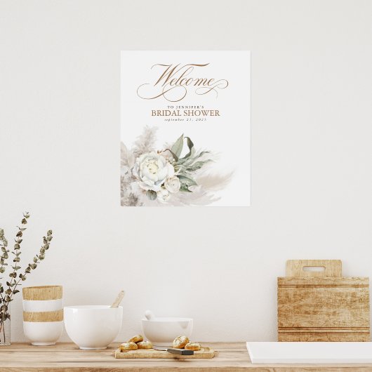 Pampas Grass White Floral Botanik Begrüßungszeiche Poster (Küche)