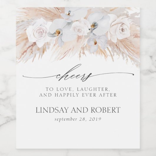 Pampas Grass White Orchids Tropical Exotic Folies Weinetikett (Einzelnes Label)