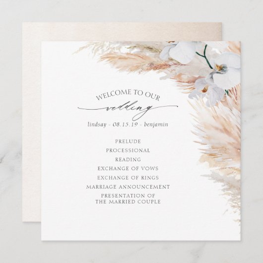 Pampas Grass White Orchids Tropical Wedding Programm (Vorne/Hinten)