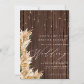Pampas Grass Wood Twinkle Lights Boho Wedding Einladung (Vorderseite)