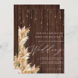 Pampas Grass Wood Twinkle Lights Boho Wedding Einladung