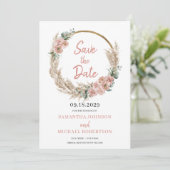 Pampas Grass Wreath Blush Rose Orchid Eukalyptus Save The Date (Stehend Vorderseite)