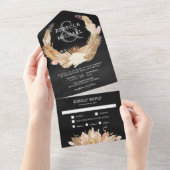 Pampas Grass Wreath Driving Palm Black Wedding All In One Einladung (Abreißen)
