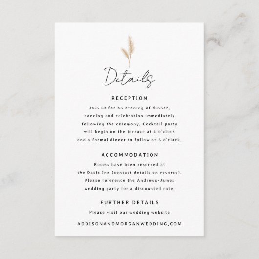 Pampas Grass Wüste Landschaft Boho Hochzeiten Deta Begleitkarte (Vorderseite)