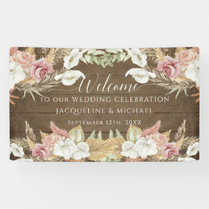Pampas Greenerie Blush Floral Rustic Beach Hochzei Banner