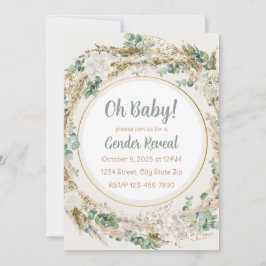 Pampas Greenery Neutral Tone Boho Gender Reveal Einladung