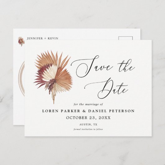 Pampas Gress Boho Save the Date Postkarte (Vorne/Hinten)