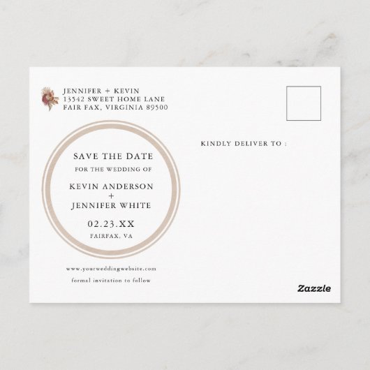 Pampas Gress Boho Save the Date Postkarte (Rückseite)