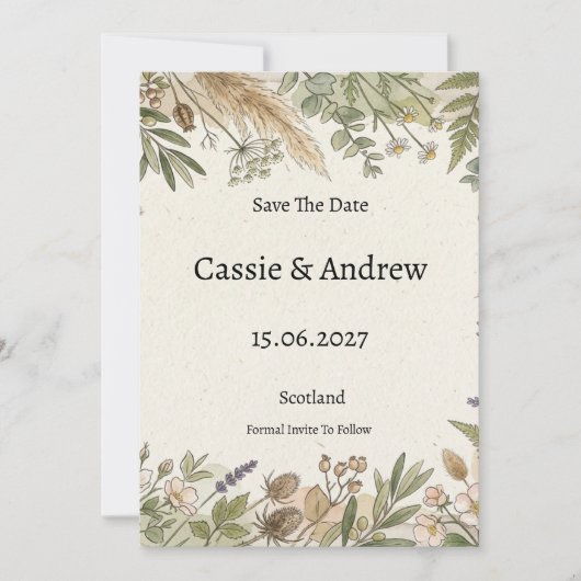 Pampas-Grün-Hochzeit Save The Date (Vorderseite)