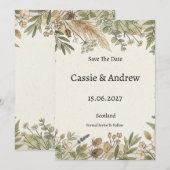 Pampas-Grün-Hochzeit Save The Date (Vorne/Hinten)