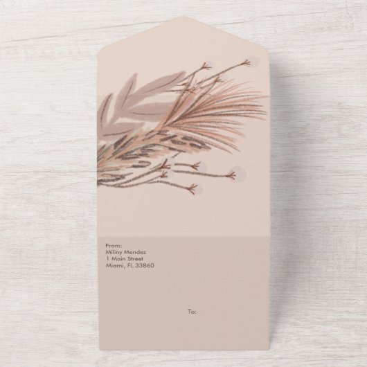 Pampas Hand Drawn Bohemisch Earthy Wedding All In One Einladung (Außenbereich)