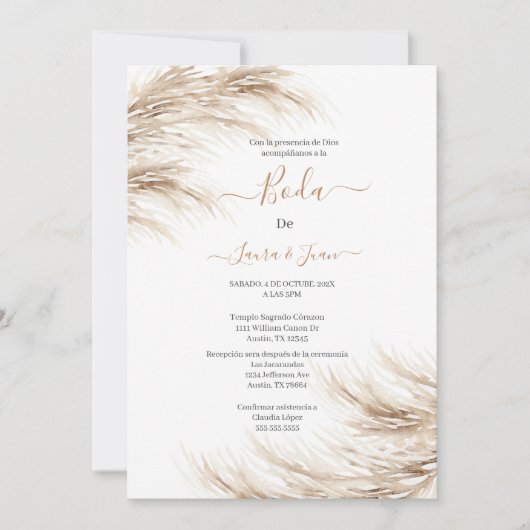 Pampas Hochzeit Einladung (Vorderseite)