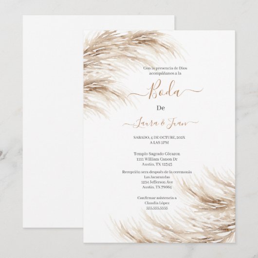 Pampas Hochzeit Einladung (Vorne/Hinten)