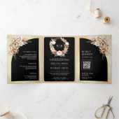 Pampas Neutral Beige Erthy Floral Black Wedding Dreifach Gefaltete Einladung (Innenseite)