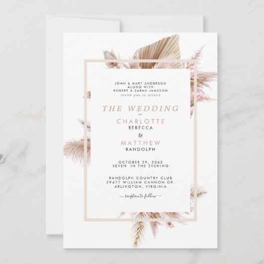 Pampas NeutralBeide Sets Eltern Hochzeitsfeier Einladung (Vorderseite)