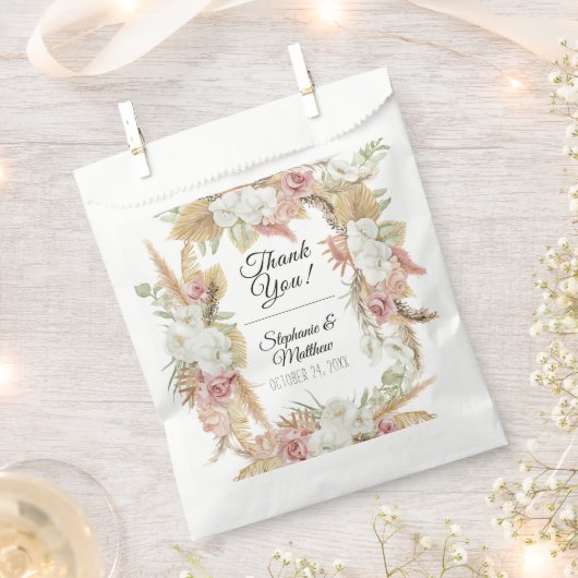 Pampas Palm Foliage Weiße Blüte Rustikale Boho Geschenktütchen (Ausgeschnitten)