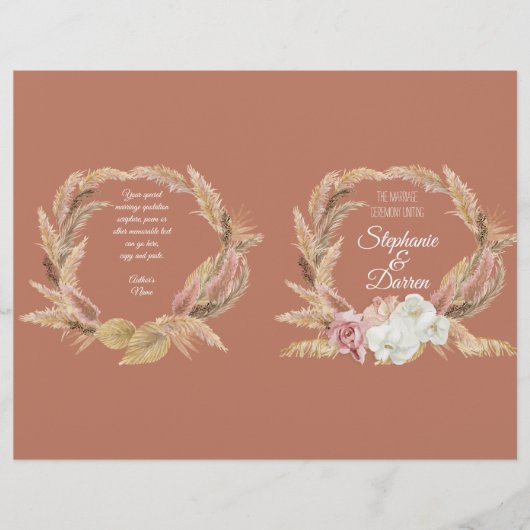 Pampas Palm Pink Floral Terrcotta Hochzeitsprogram (Vorderseite)