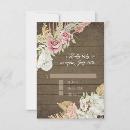 Pampas Palm Rose Wreath Rustic Foliage UAWG RSVP Karte (Vorderseite)