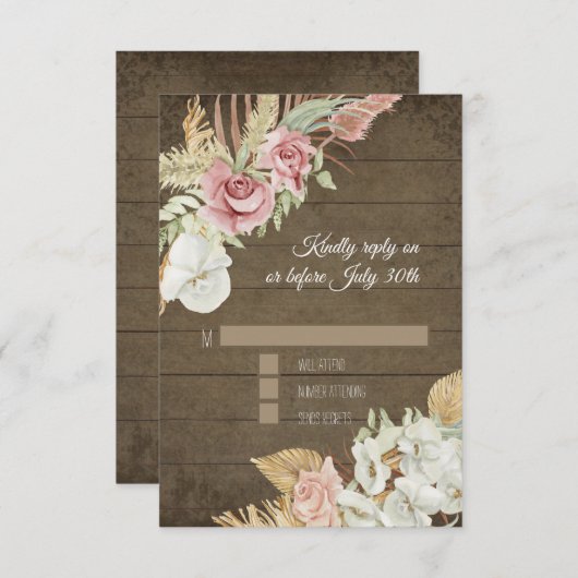 Pampas Palm Rose Wreath Rustic Foliage UAWG RSVP Karte (Vorne/Hinten)