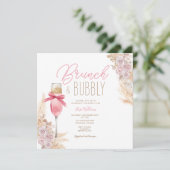 Pampas Pink Bow Brunch & Bubbly Brautparty Einladung (Stehend Vorderseite)