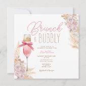 Pampas Pink Bow Brunch & Bubbly Brautparty Einladung (Vorderseite)
