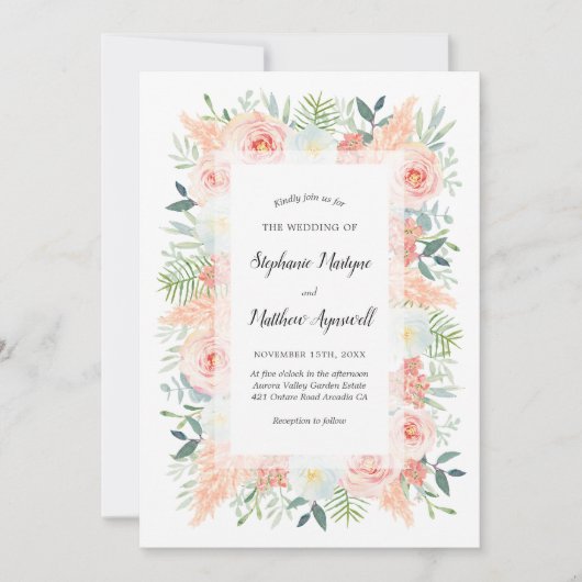 Pampas Pink Floral Watercolor Hochzeit Einladung (Vorderseite)