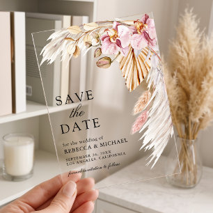 Pampas Pink Orchidee Florale Hochzeit Termin vorme Acryleinladungen
